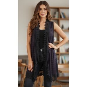 Eyeshadow Boho Crochet Dark Gray Vest Size 18/20W